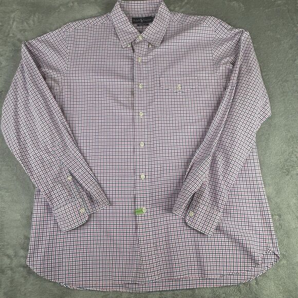 Ralph Lauren Shirt Men Large Button Down Pink Blue Plaid Custom Fit Chest Pocket - Picture 3 of 11